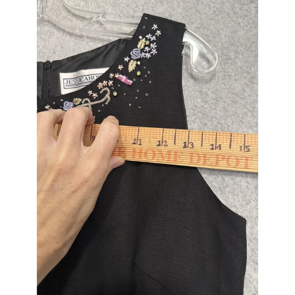 J2K essica Howard Dress Womens‎ 10 Black Beaded Cameo Sheath Midi Victorian